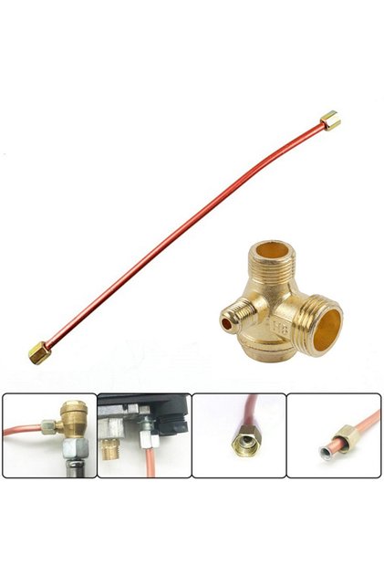 3-Port Air Compressor Check Valve With 400mm Air Compressor Tube Exhaust Pipe 20/16/10mm Thread A...