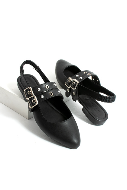 Black Women's Ballet Shoes Mary Jane Tevila Studded Casual Bekosa Belted Olima Scarf B2