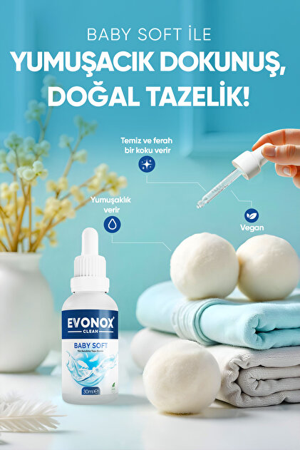 Evonox Clean Çamaşır Yün Kurutma Topu Esansı Baby Soft 30 ml