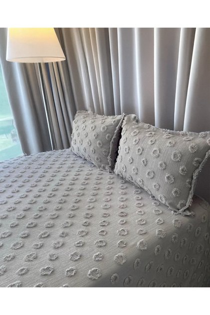 100% Cotton Pompom Pique Set Double 200X230 cm Soft Breathable Summer Bedspread