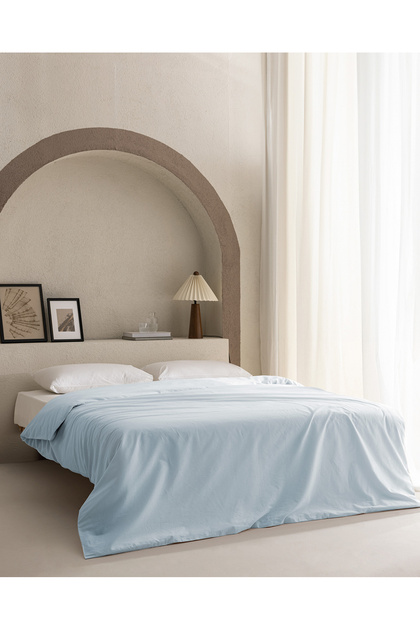 Manon double size 100% cotton ranforce plain duvet cover - blue