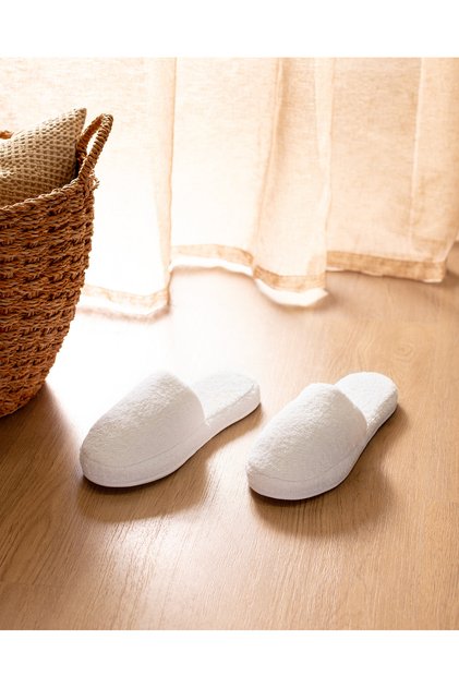 Coralie White 100% Cotton Towel Slippers