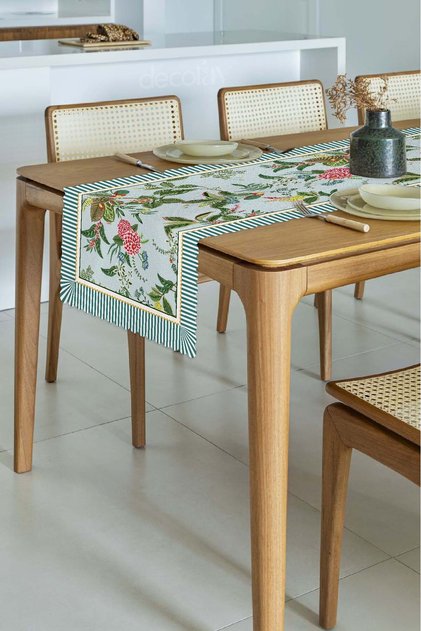Pastel Blue Background Botanical Flowers Design Laser Cut Runner 48X135Cm