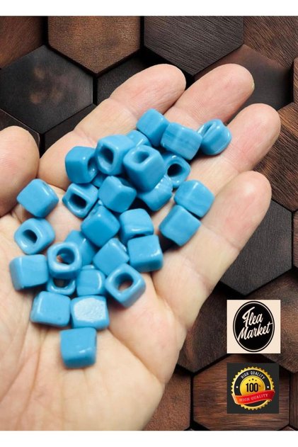 Turkuaz Kare Cam Boncuk - Takı Boncuğu - ( 10mm - 15 Adet )