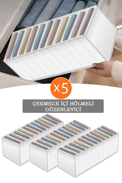 5 ADET Kumaş Çekmece Içi Akordiyon Organizer-16x43x14 Cm* 5 ADET