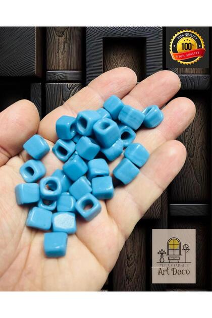 15 Pieces Handmade Square Glass Beads - Pendant, Anklet - (1cm X 1cm Square)
