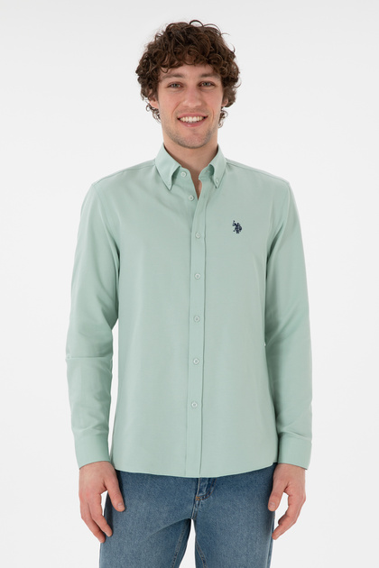 Men's Sea Green Long Sleeve Basic Shirt 50306338-VR048