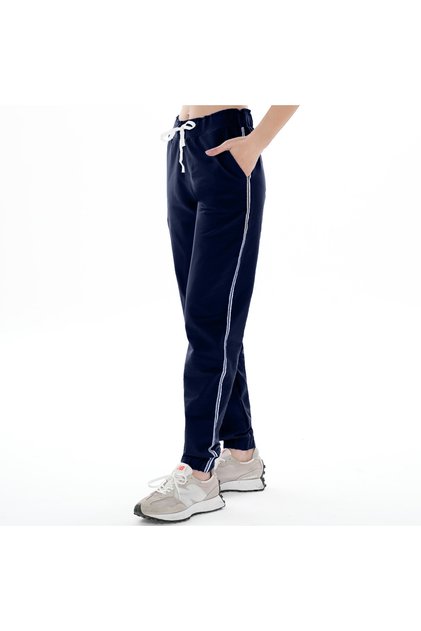 Women's Navy Blue Side Stripe Sweatpants (with Large Size Option)