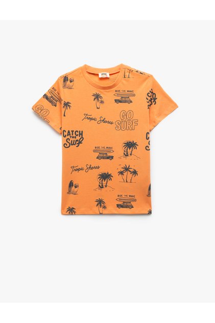 Crew Neck Printed Short Sleeve Cotton T-Shirt