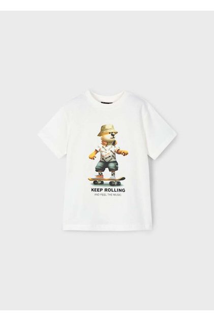 Boy 4-8 Years Old, Skateboard Printed T-Shirt Cream Color