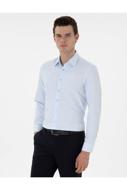 Light Blue Italian Collar Dobby Long Sleeve Shirt 50303375-Vr003