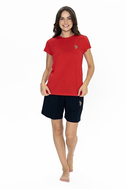 U.S. Polo Assn. 20000 Women's Short Sleeve Crew Neck Shorts Pajama Set-Red