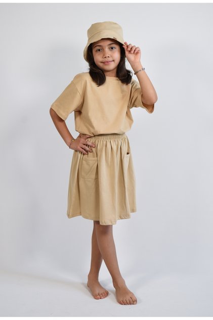 Organic 100% Cotton Skirt-Tshirt-Hat Girl's Set Loose Fit/Casual Cut 2-8 Years