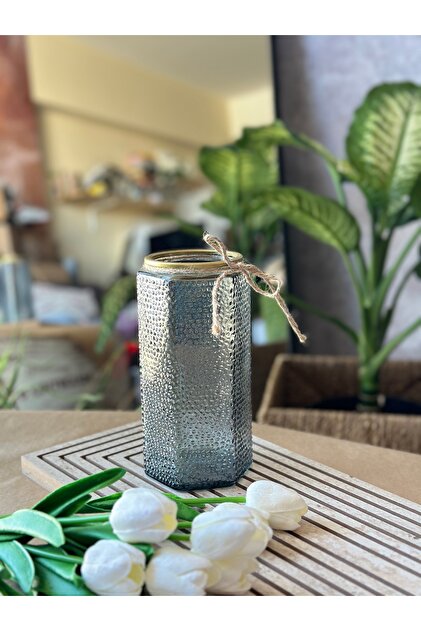 Kalya Concept Decorative Vase Large Size Hexagonal Ribbed Glass 20