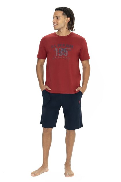 U.S. Polo Assn. 18884 Men's Short Sleeve Crew Neck Shorts Pajama Set-Burgundy