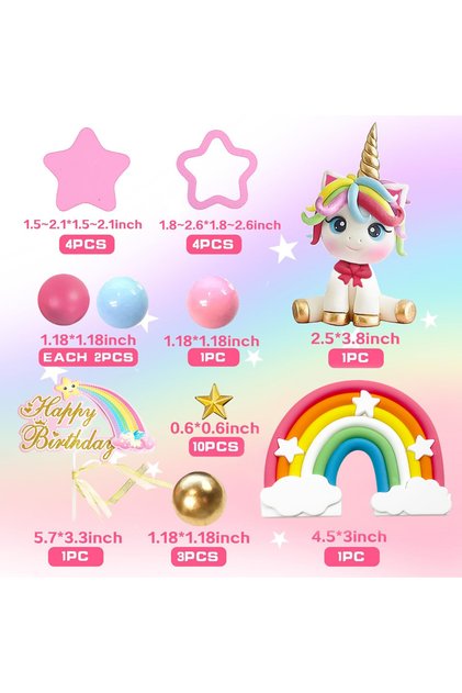 29pcs Unicorn Cake Topper Rainbow Cake Decorations with Stars Unicorn Balls Happy Birthday Cake Deco