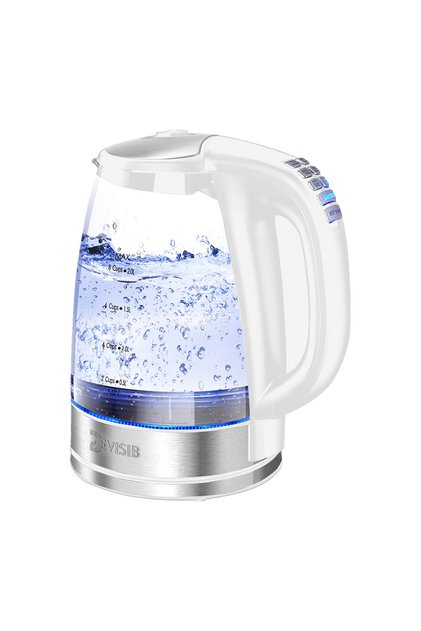 EU Matte White DEVISIB Electric Glass Kettle, 2200W Fast Boiling, Temperature Control, 4-Hour Keep W