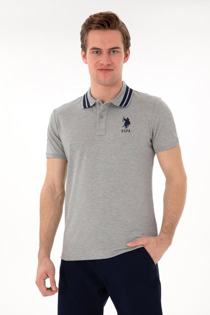 Men's Slim Fit Polo Neck Gray Melange Basic T-Shirt 50298010-Vr086
