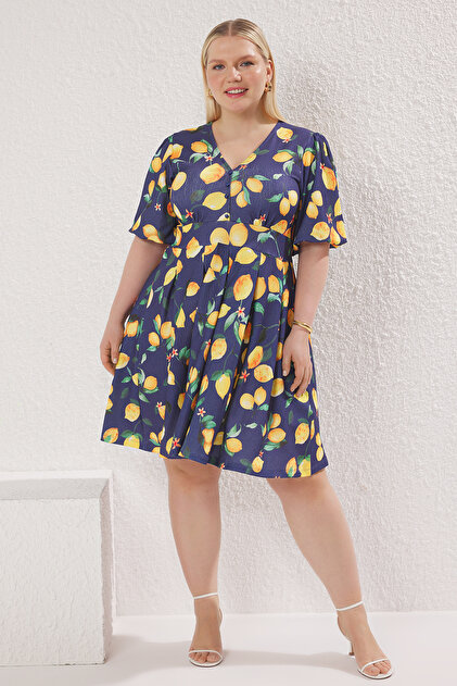 blue and yellow dress plus size Sienna Plus Size Navy Floral Wrap Maxi Dress main image 0