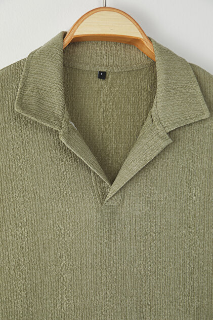 Trendyolmilla Man Mint Oversize/Geniş Kesim Dokulu Örme Polo Yaka