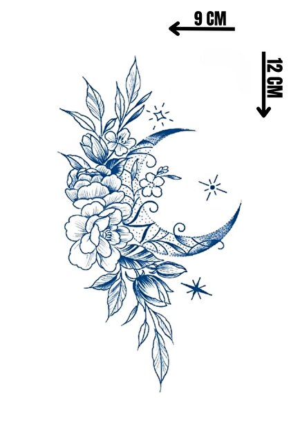 30 Gün / 1 Ay Kalıcı Çiçek Ve Ay Figürlü 12 Saat Sonra Kararan Geçici Dövme Tattoo