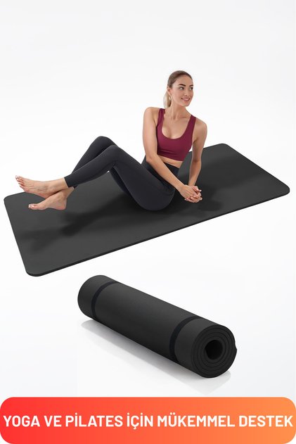 Pilates Yoga Matı Egzersiz Pilates Minderi Kaymaz Yoga Mat Taban 180x55 Cm Siyah