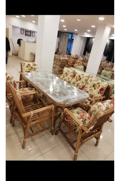 7 KİŞİLİK MİNDERLİ BAMBU OTURMA SETİ (4 SANDALYE+3 LÜ+SEHPA)