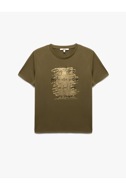 Metallic Printed Short Sleeve Crew Neck T-Shirt