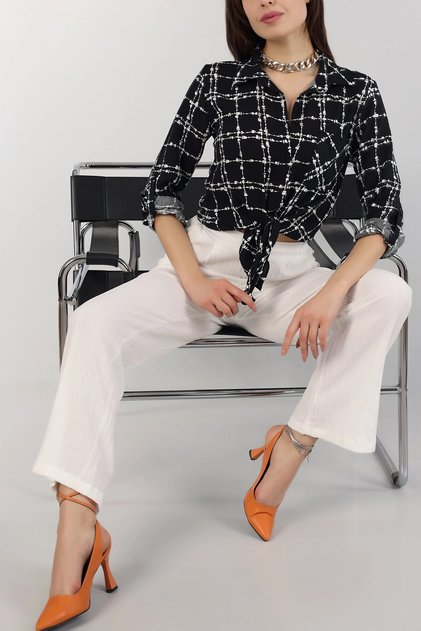 Women's Black Ethnic Patterned Viscose Shirt Hzl25W-Bd 136391