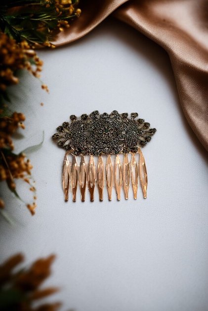 Vintage Comb Bun Buckle with Crystal Stone