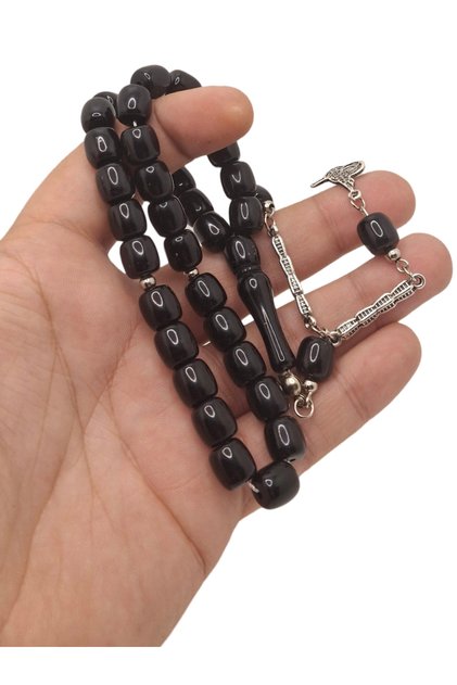 Capsule Cut Black Special Tasseled Powder Amber Prayer Beads