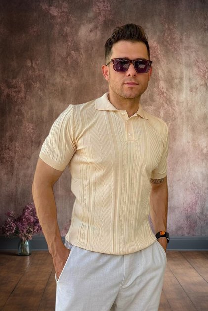 Men's Knitwear T-Shirt Polo Neck Slim Fit