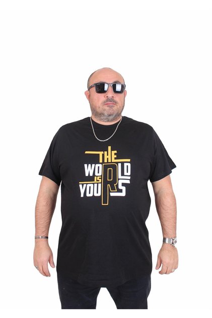 Men's Plus Size Crew Neck T-Shirt the World 25170 Black