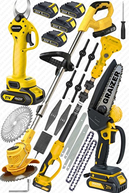 Graizer Alman 3 İn 1 Set Akülü Çim Ot Biçme Şarjlı Ağaç Dal Kesme