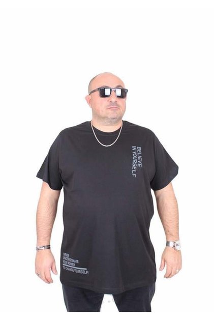 Men's Large Size Crew Neck T-Shirt Believe 25157 Black