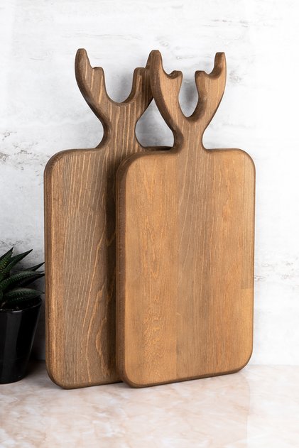 2-Piece Wooden Deer Cutting Board Cheese Presentation Serving Board Natural Wooden Presentation Rack with Deer Figure