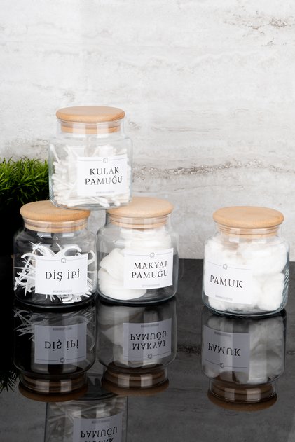 4Pc 500ml Wood Coated Ear, Makeup and Floss Stick Cotton Set