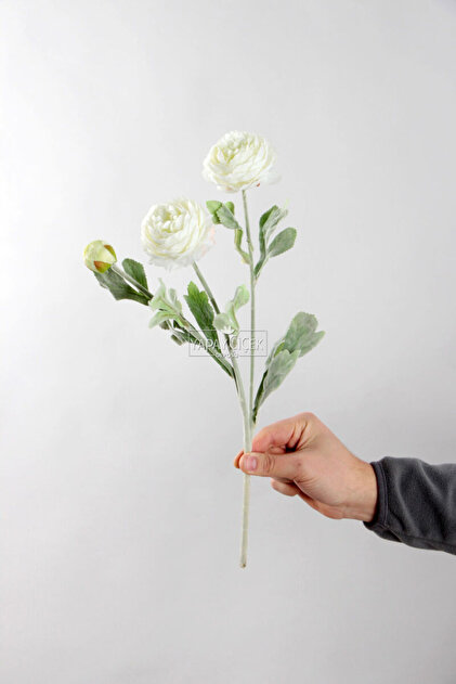Yapay Çiçek 3lü Şakayık Ranunculus Dalı 50 cm Beyaz