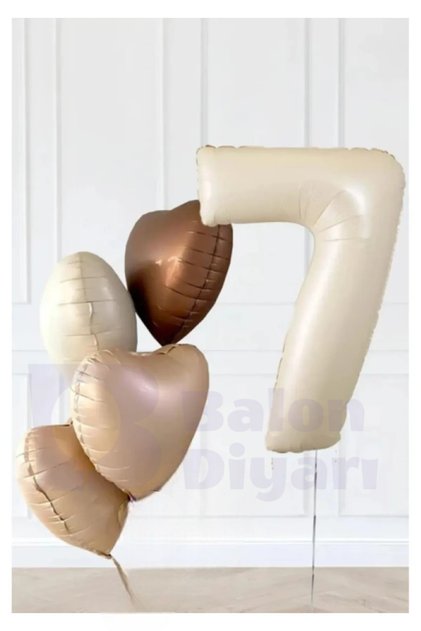 7 Year Old Themed Birthday Balloon Set in Retro Beige and Brown Tones