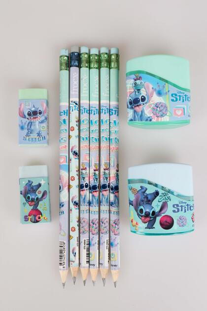 Dekomus with Licensed Stitch 6 Pieces of Pencils with Eraser, 2 Pieces of Eraser and 2 Pieces of Sharpener Set