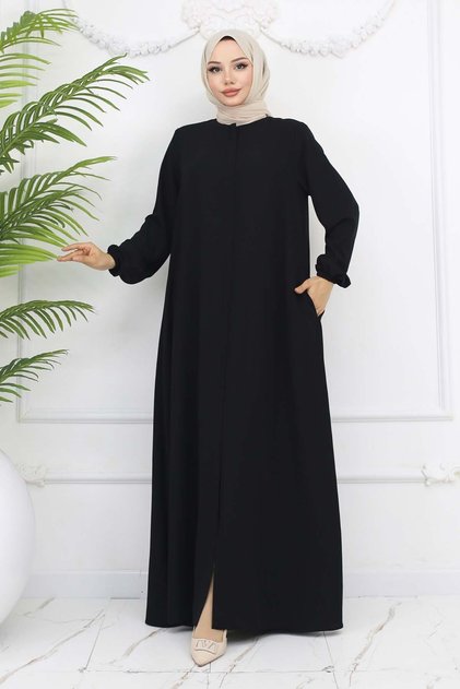 Elastic Sleeves Hidden Zipper Ferace Black 1002