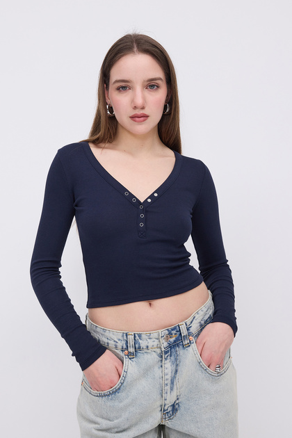 Addax Yakası Çıtçıtlı Modal T-shirt B13847 - Fiyatı, Yorumları