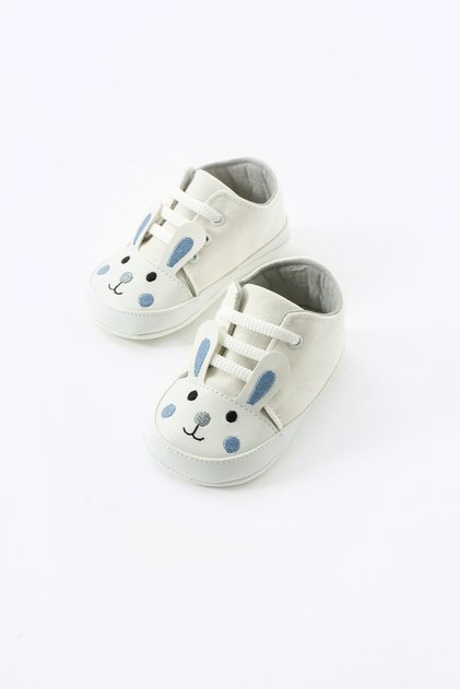 First Step Lace-Up Rabbit Embroidered Non-Slip Sole Baby Booties