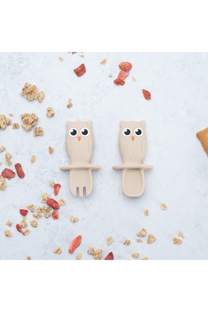 Set Tacamuri din silicon, AppeKids OWL Bubble Beige