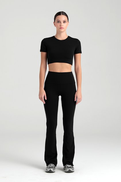 Soft Touch High Waist Flared Trousers Black