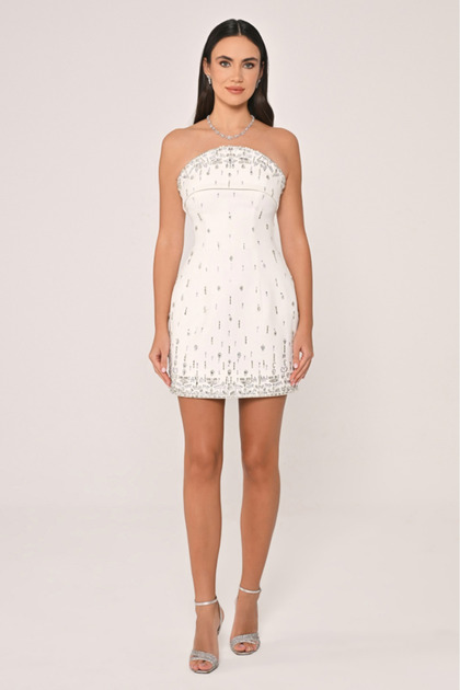 sachin and babi light blue dress Adalira White Mini Dress: Embroidered Fit & Flare by Raas main image 1