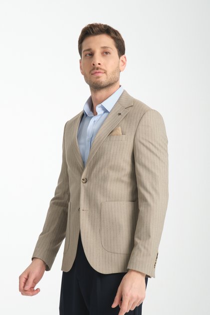 Ateca Erkek Vizon İnce Çizgili Slim Fit Mono Yaka Yarım Astar Spor Blazer Ceket