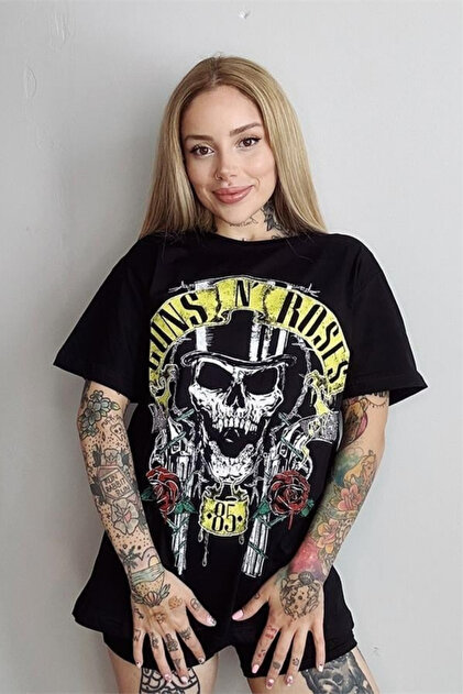 Köstebek Siyah Guns N' Roses Skull 85 Unisex T-shirt - Fiyatı