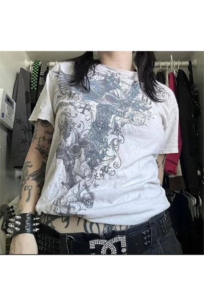 Beyaz Vintage Renaissance Cross Skull Cyber Grunge Unisex T-shirt