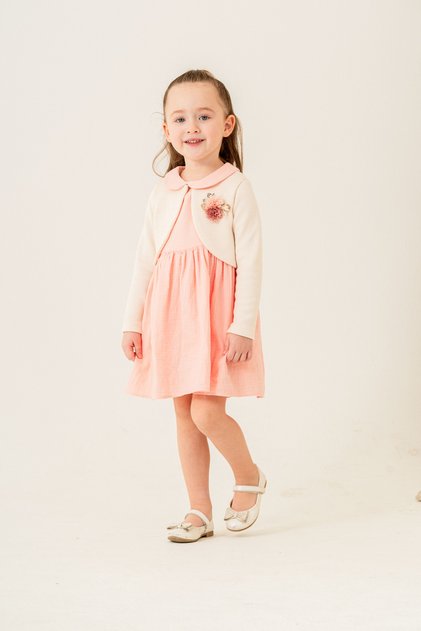 Knitwear Bolero Flower Detailed Baby Collar Muslin Girl's Sleeveless Dress